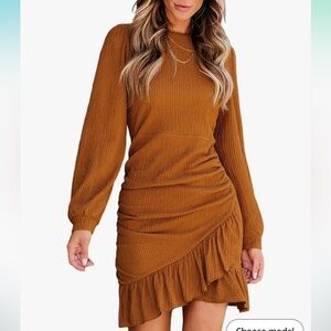 Cupshe Dark Orange Long Sleeve Ruched Dress